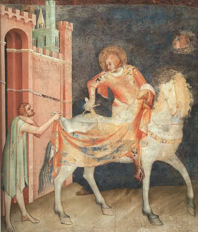 Simone Martini: Martin teilt seinen Mantel, um 1321, Fresko in der Unterstadtkirche des Franziskus in Assisi